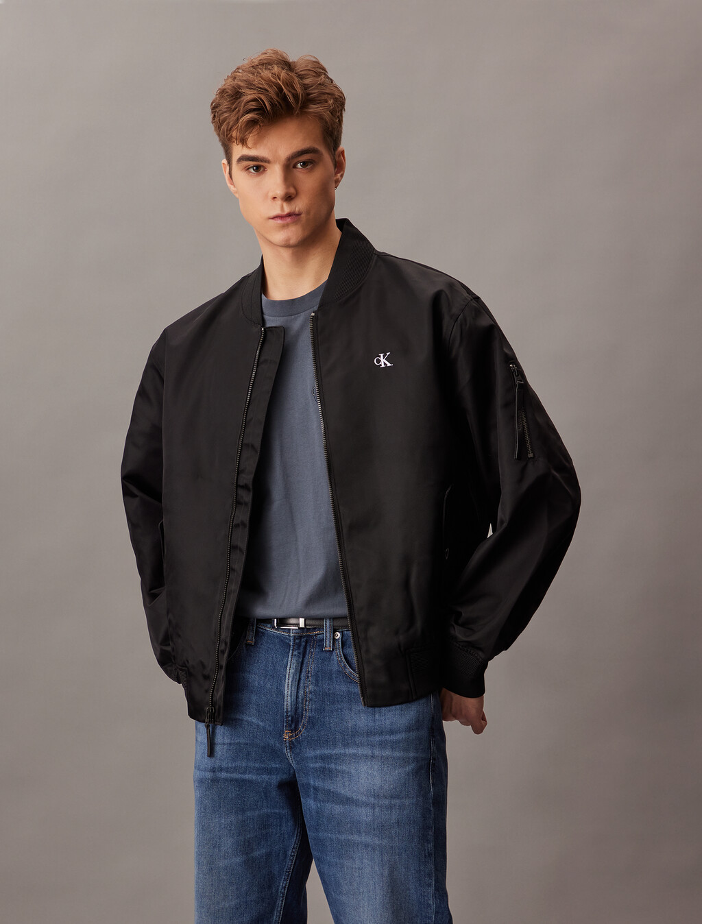 尼龍飛行員外套, Black, hi-res