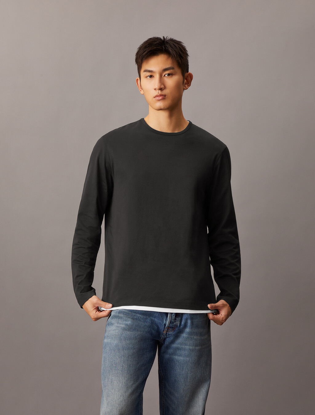 The Calvin 絲光棉圓領 T 恤, Black, hi-res