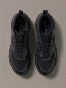 Knit and Metallic Runner Trainers, Triple Black, hi-res