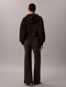 Cotton Terry Wide Leg Trousers, Black, hi-res