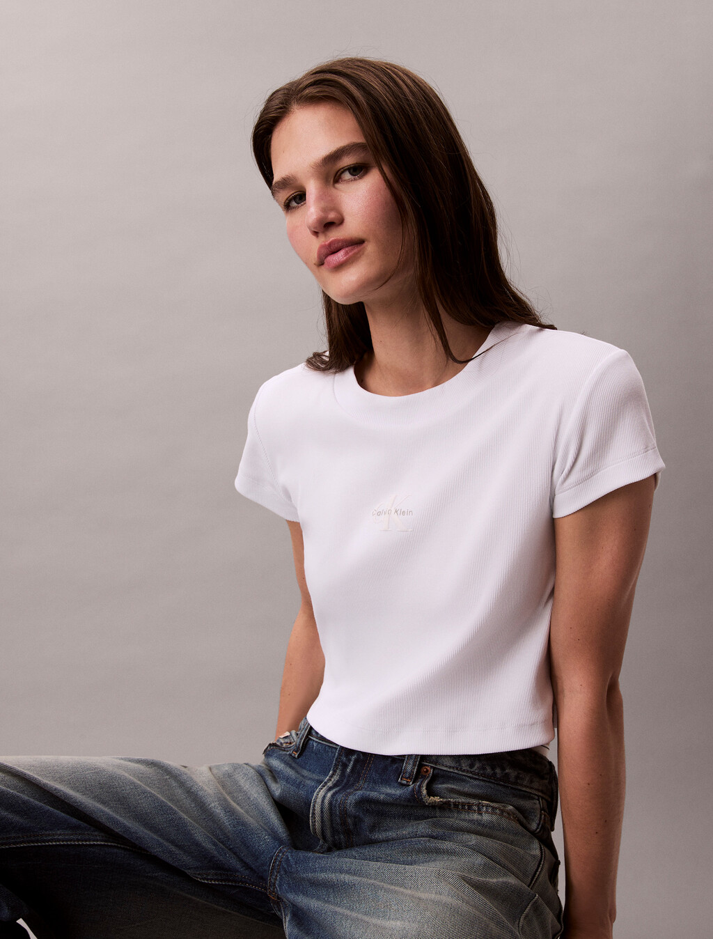 Monogram 標誌修身短版 T 恤, Bright White, hi-res