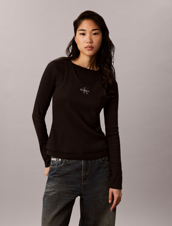 Double Layer Baby Fit Ribbed Long Sleeve Top