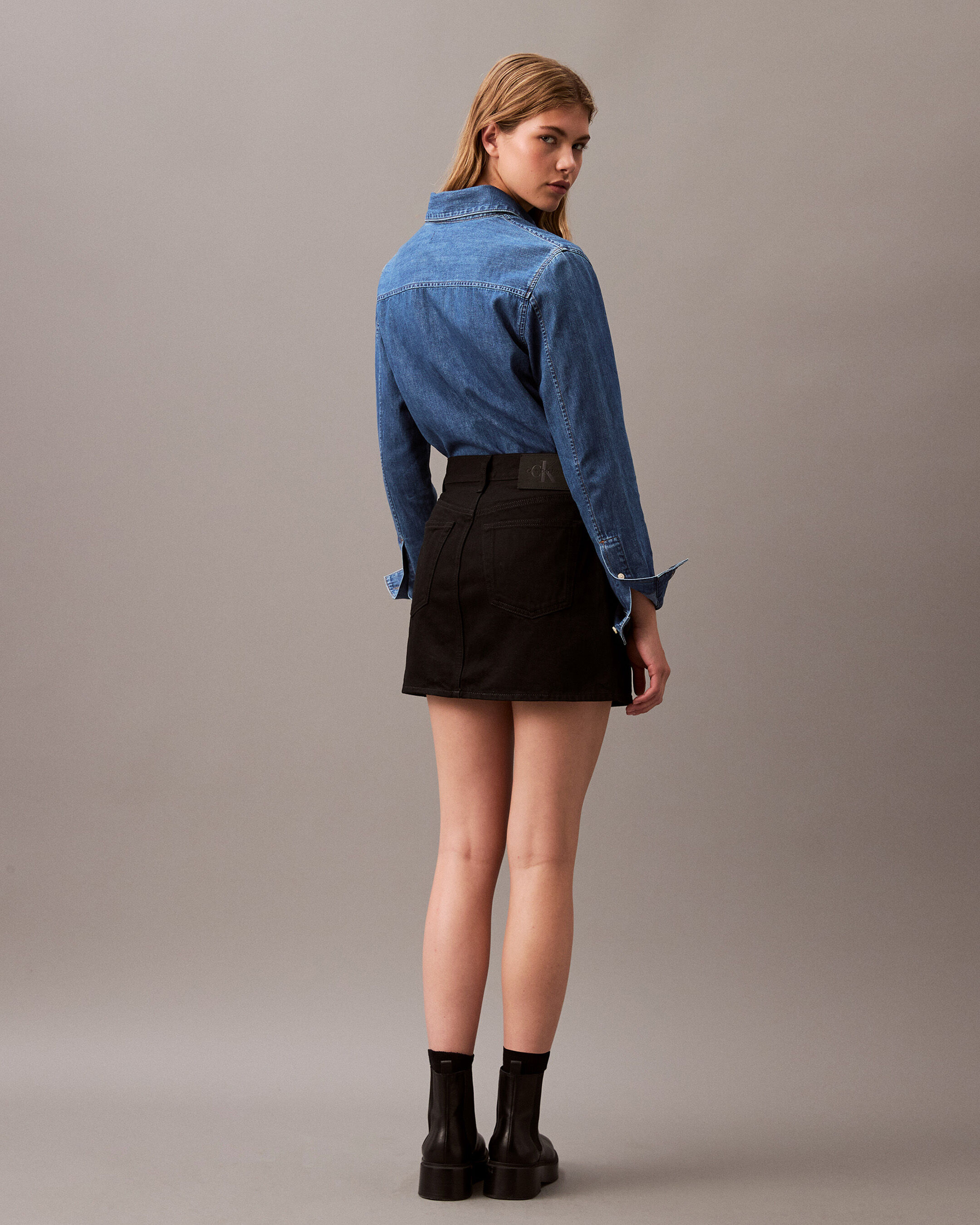High Rise Denim Mini Skirt | black | Calvin Klein Taiwan
