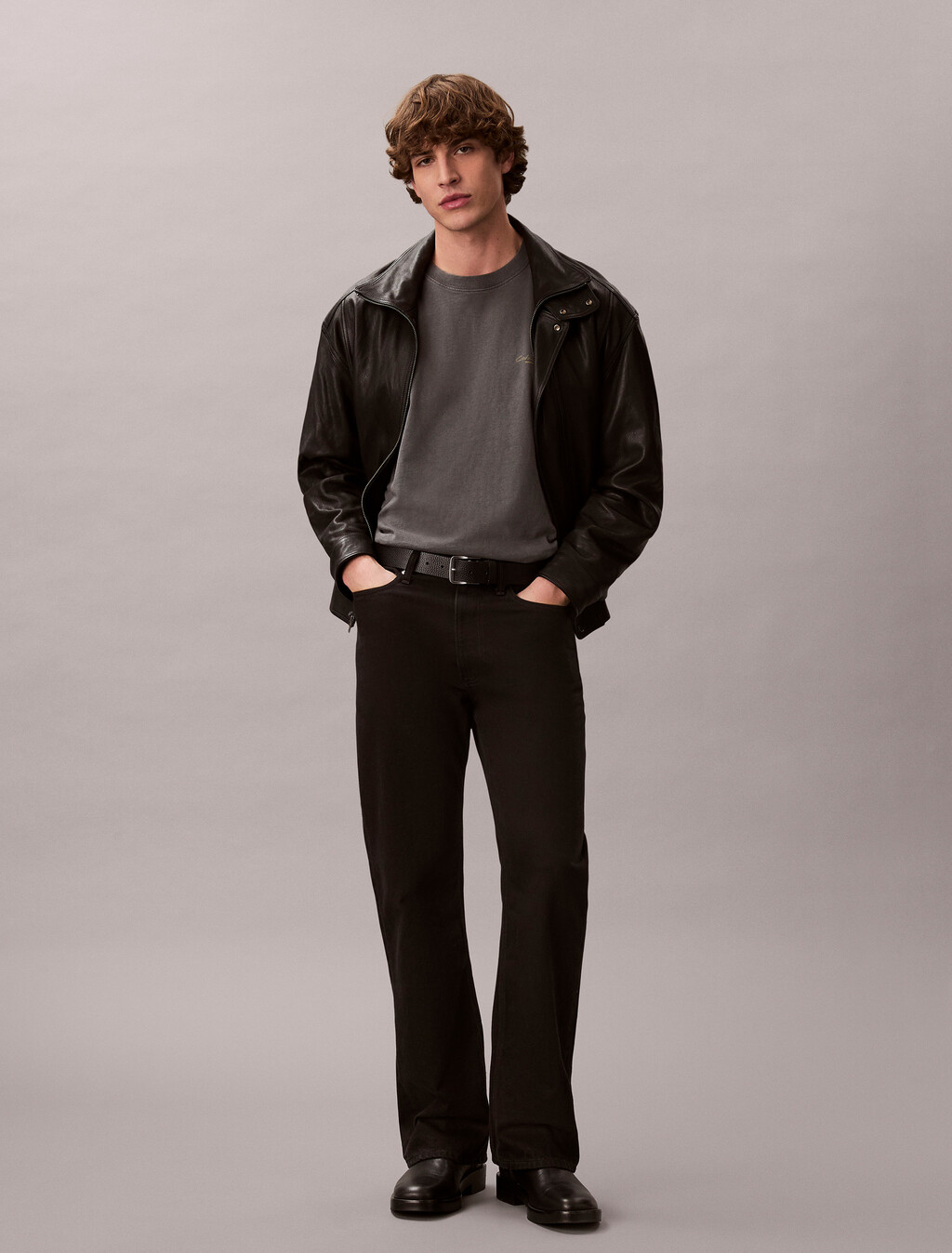 超寬版抽象印花 T 恤, Gray Pinstripe, hi-res