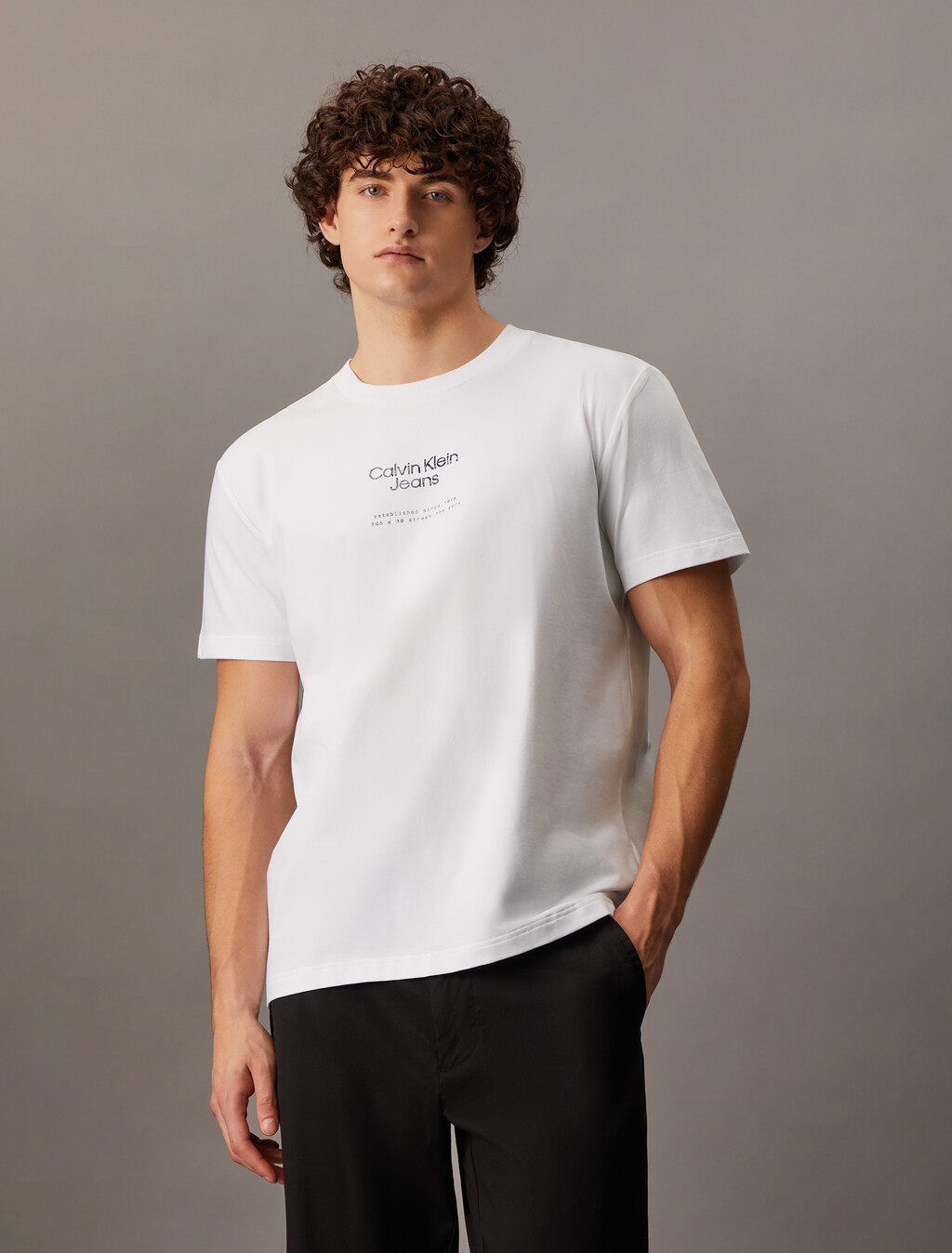 Textured Logo Smooth Cotton Tee, Bright White, hi-res