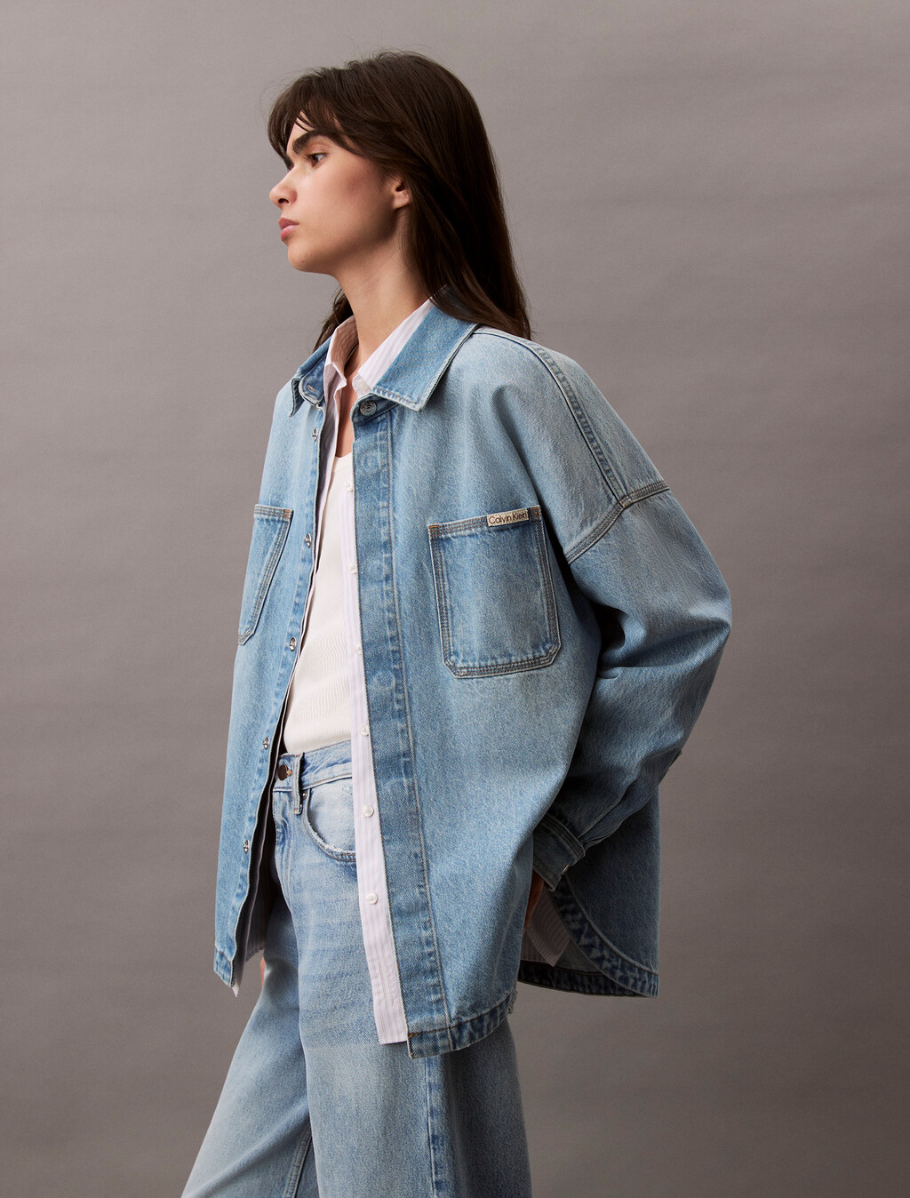 Oversized Denim Utility Shirt, LT BLUE WAVE, hi-res