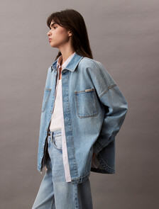 Oversized Denim Utility Shirt, LT BLUE WAVE, hi-res
