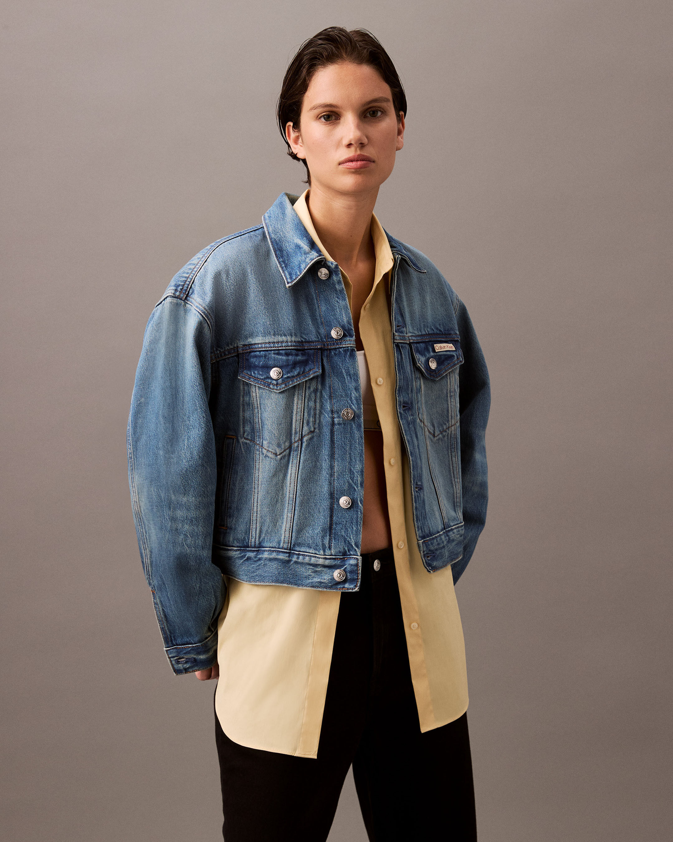 Calvin klein red denim jacket on sale