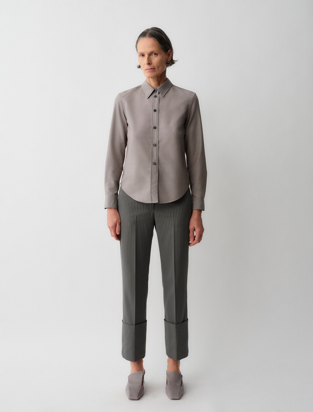 Sophie Button-Down Shirt, Melange Dove, hi-res