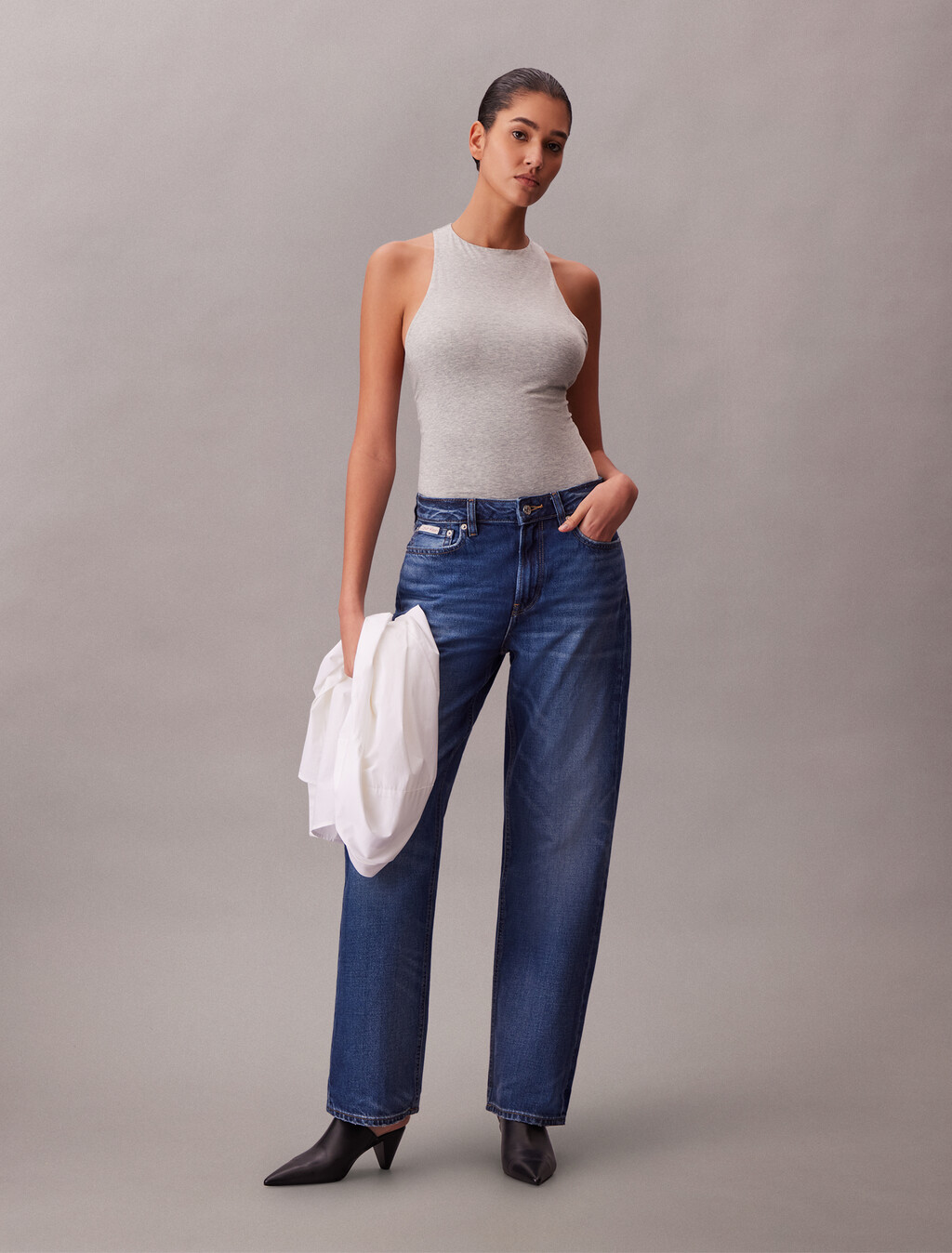 Racerback Bodysuit - Icon Cotton Modal, Grey Heather, hi-res