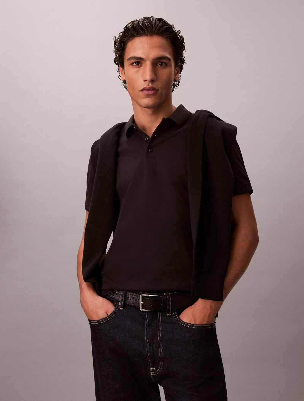 涼感珠地奧特曼領 Polo 衫, Black, hi-res