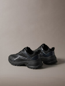 Knit and Metallic Runner Trainers, Triple Black, hi-res