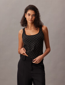 Monogram Tank Cardigan Twinset, Black, hi-res