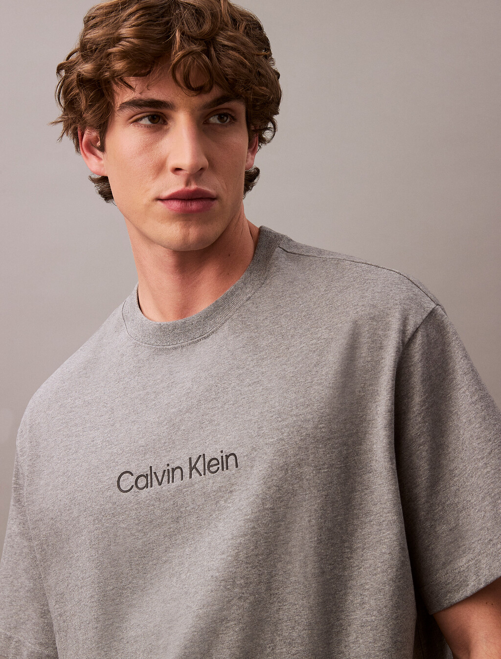 Calvin Logo 圓領上衣, Medium Grey Heather, hi-res