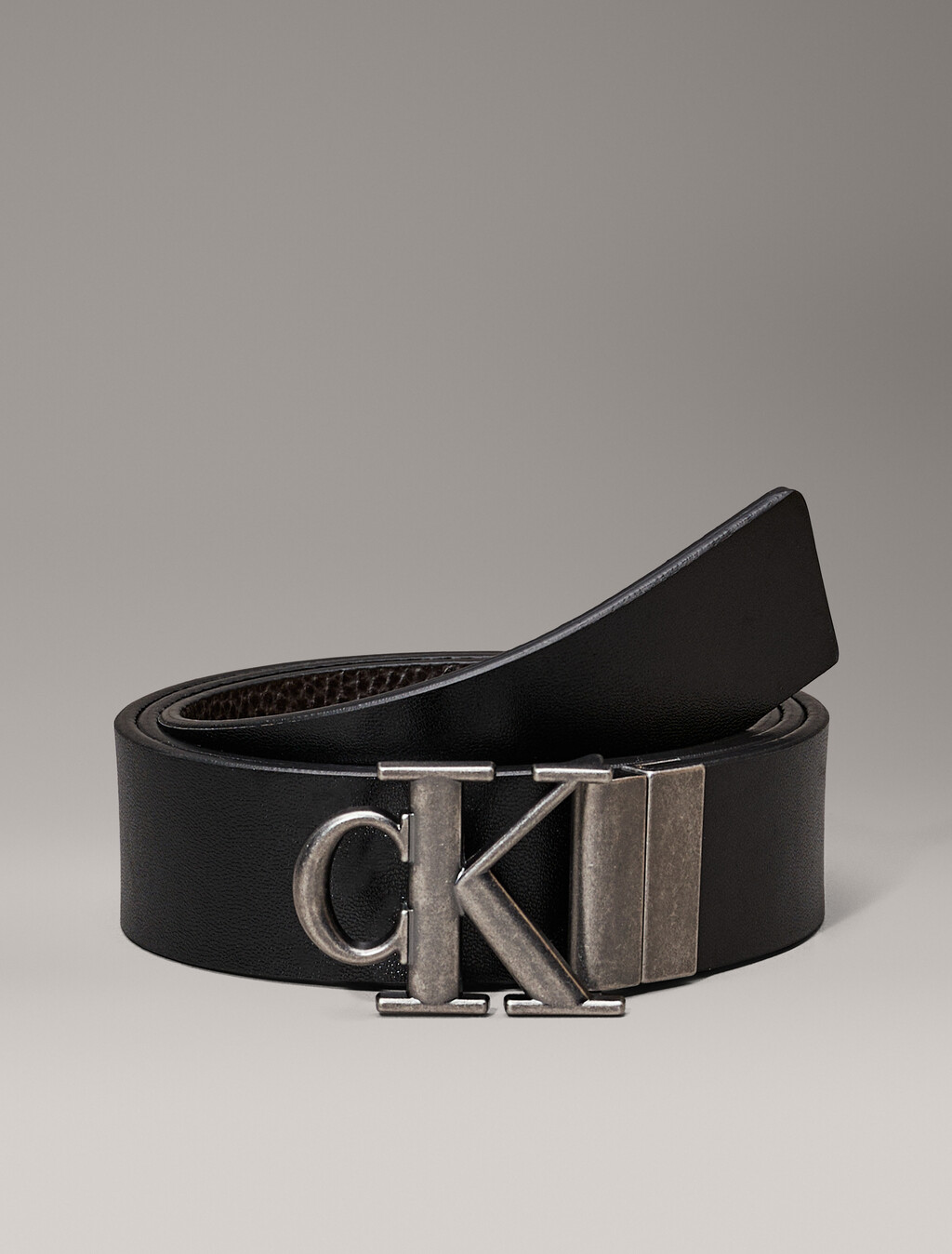 皮革雙面標誌腰帶, Black/Bitter Brown/Antique Silver, hi-res