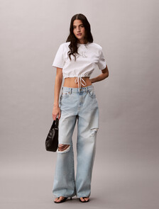 Cropped Tie Waist Logo T-shirt, Bright White, hi-res