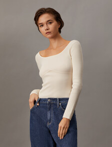 羅紋針織上衣, Ivory, hi-res