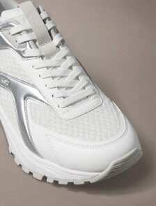 Knit and Metallic Runner Trainers, Bright White/Silver/Light Grey, hi-res