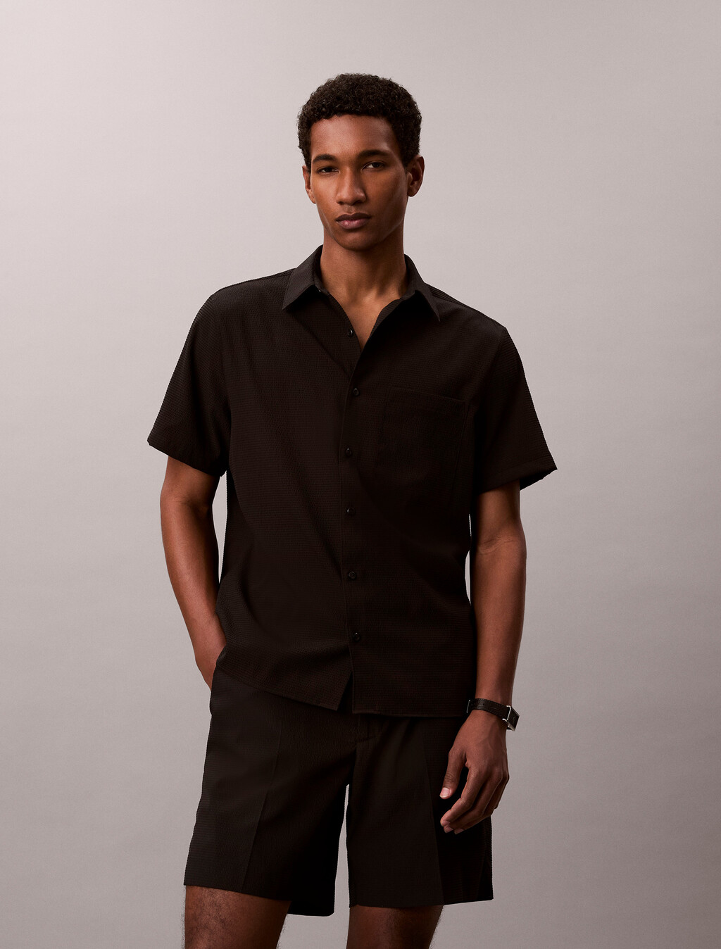 泡泡紗短褲, Black, hi-res