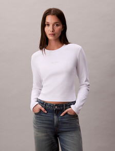 Monogram Logo Long Sleeve Baby Tee, Bright White, hi-res
