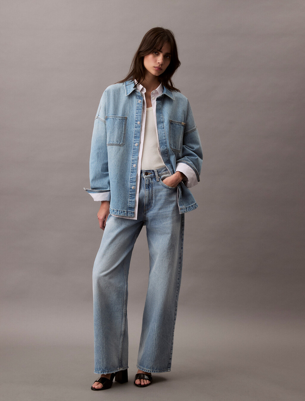 Oversized Denim Utility Shirt, LT BLUE WAVE, hi-res