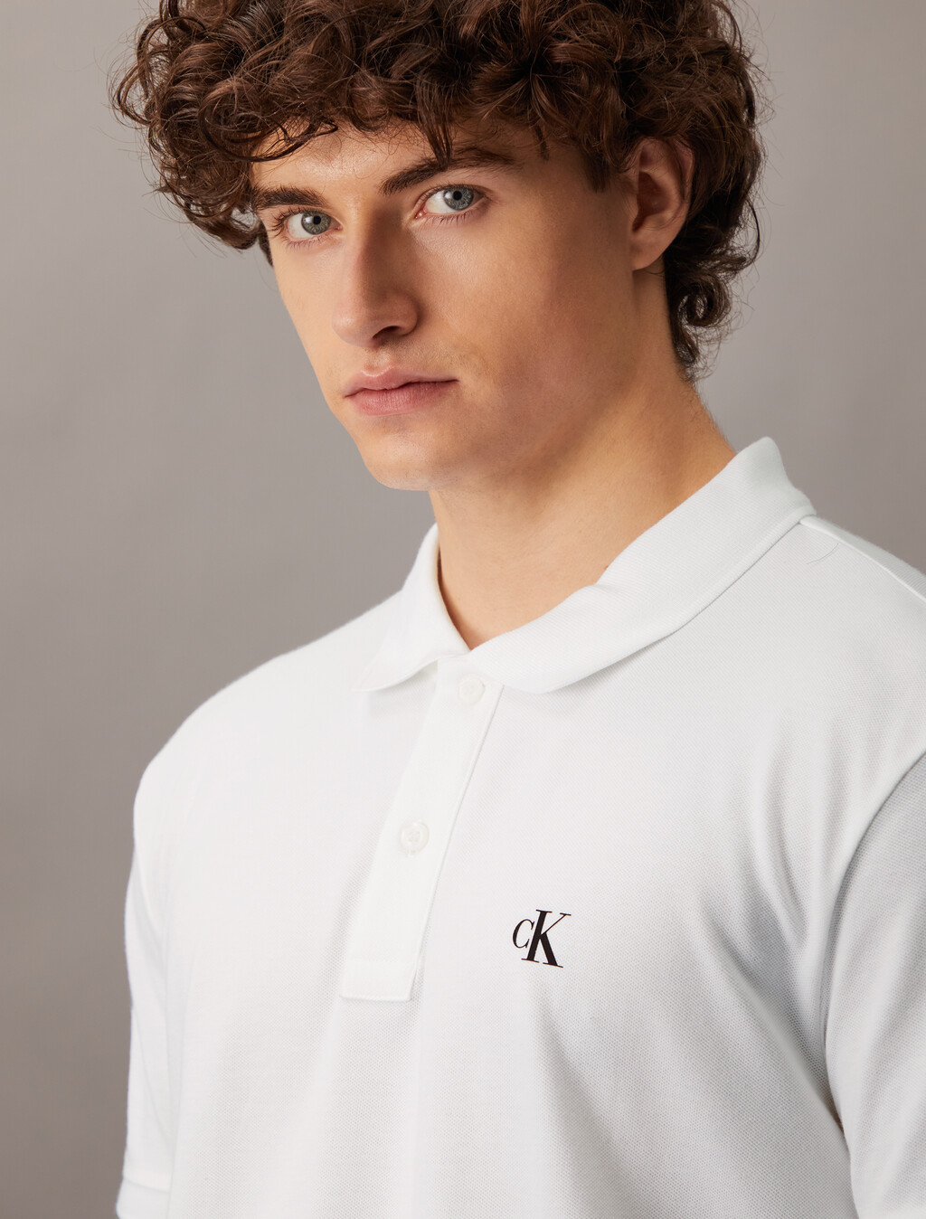 CK 標誌珠地棉 Polo 衫, Bright White, hi-res