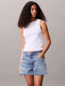 Cotton Stretch Rib Tank Top, Bright White, hi-res