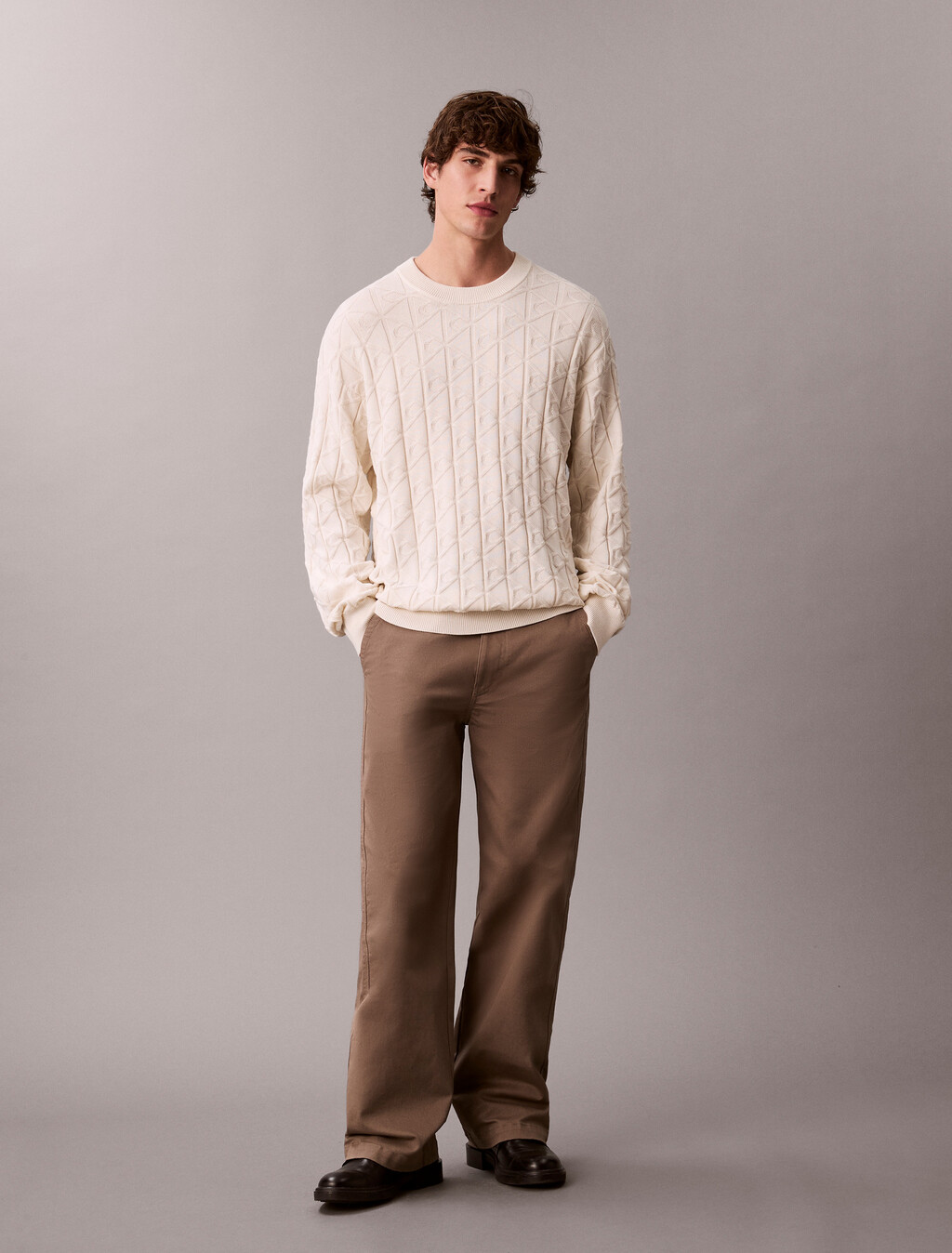 Allover Emblem Logo Relaxed Jumper, Tofu, hi-res