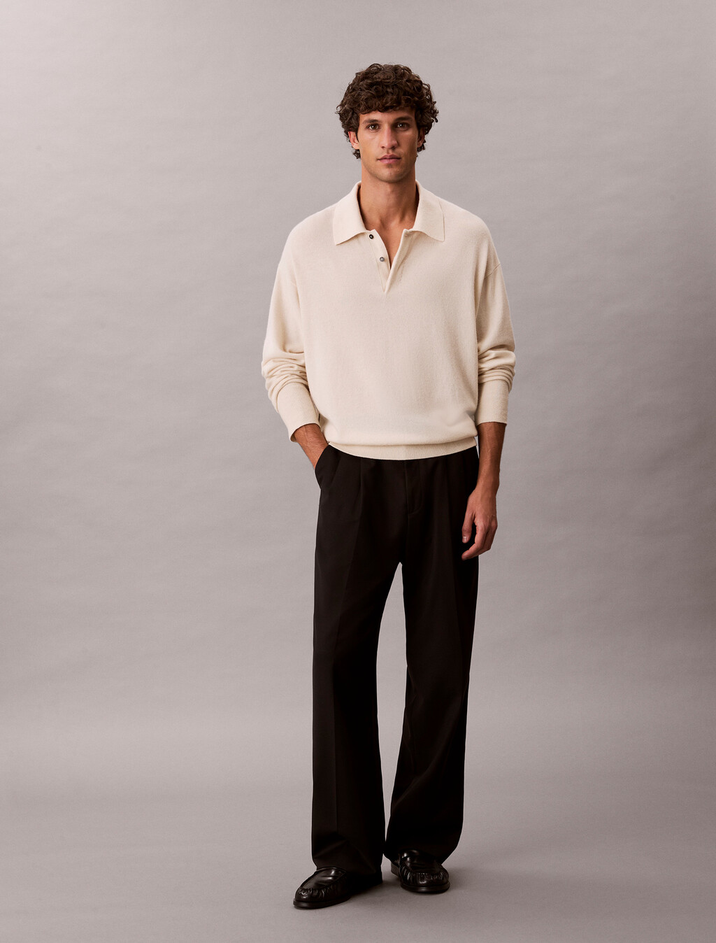 羊絨 Polo 毛衣, Baby's Breath, hi-res