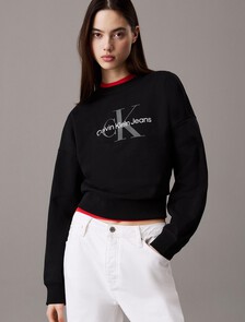 Monogram 短版運動衫, Black, hi-res
