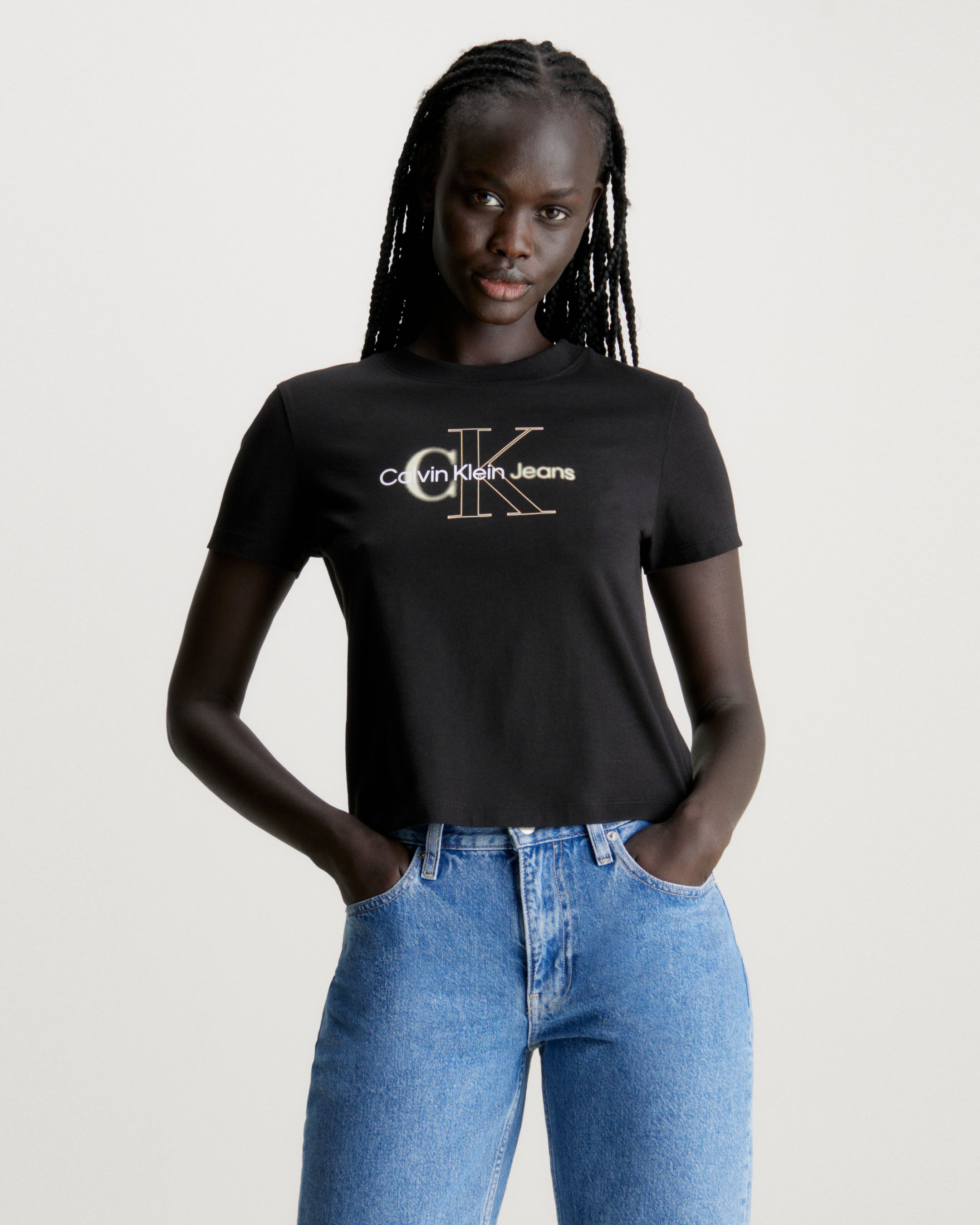 Calvin klein cropped logo t shirt cheap