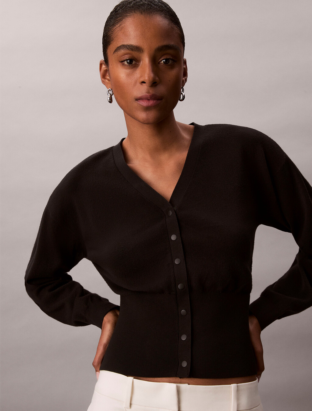 Half Milano Cardigan, Black, hi-res