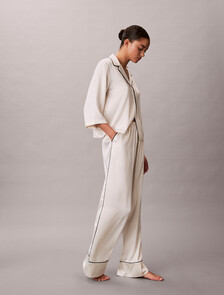 亮面緞面睡褲, DOTTED LOGO PINSTRIPE IVORY, hi-res