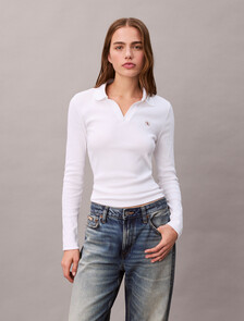 Woven Monologo Rib Collared Top, Brilliant White, hi-res