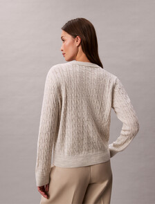 Merino Wool Blend Cable Cardigan, B01 Light Grey Heather, hi-res