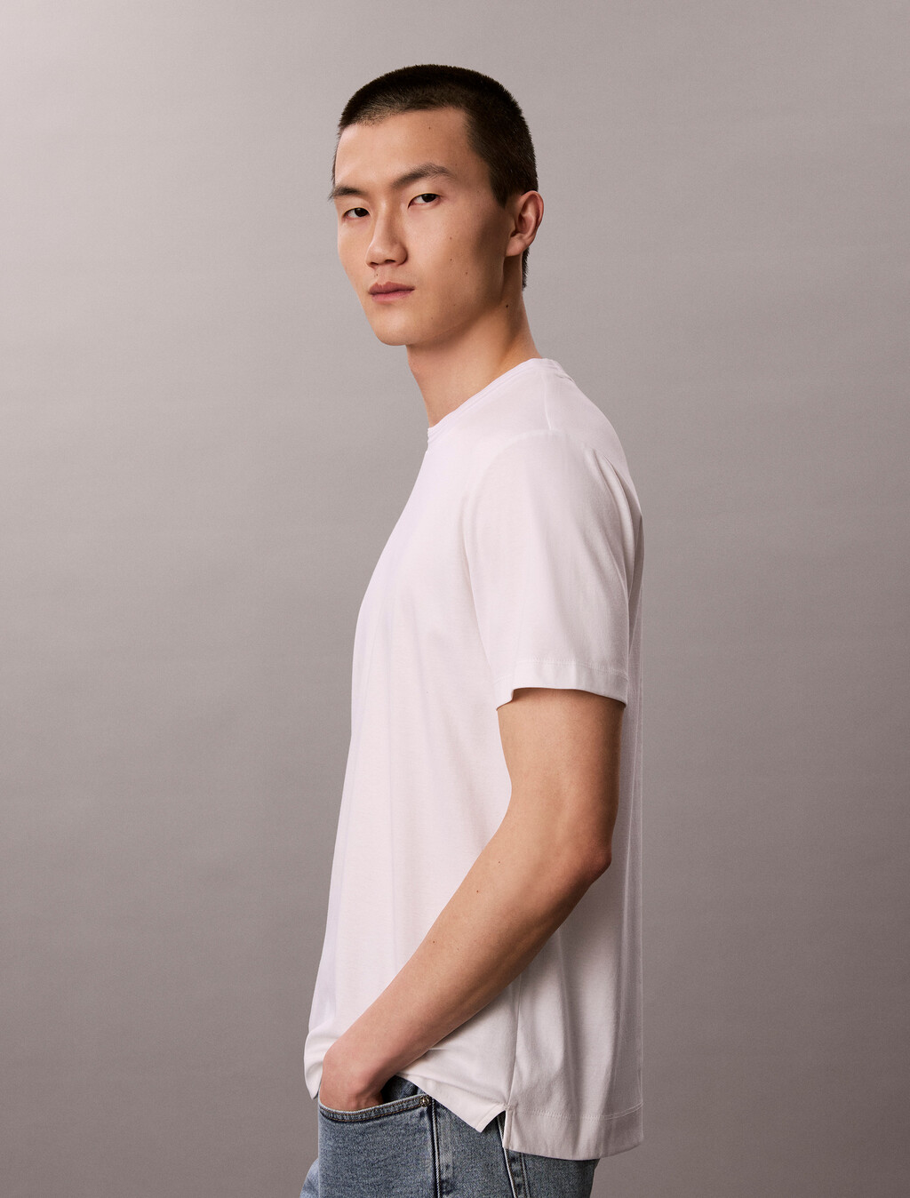 絲光雙面針織棉 T 恤, Bright White, hi-res