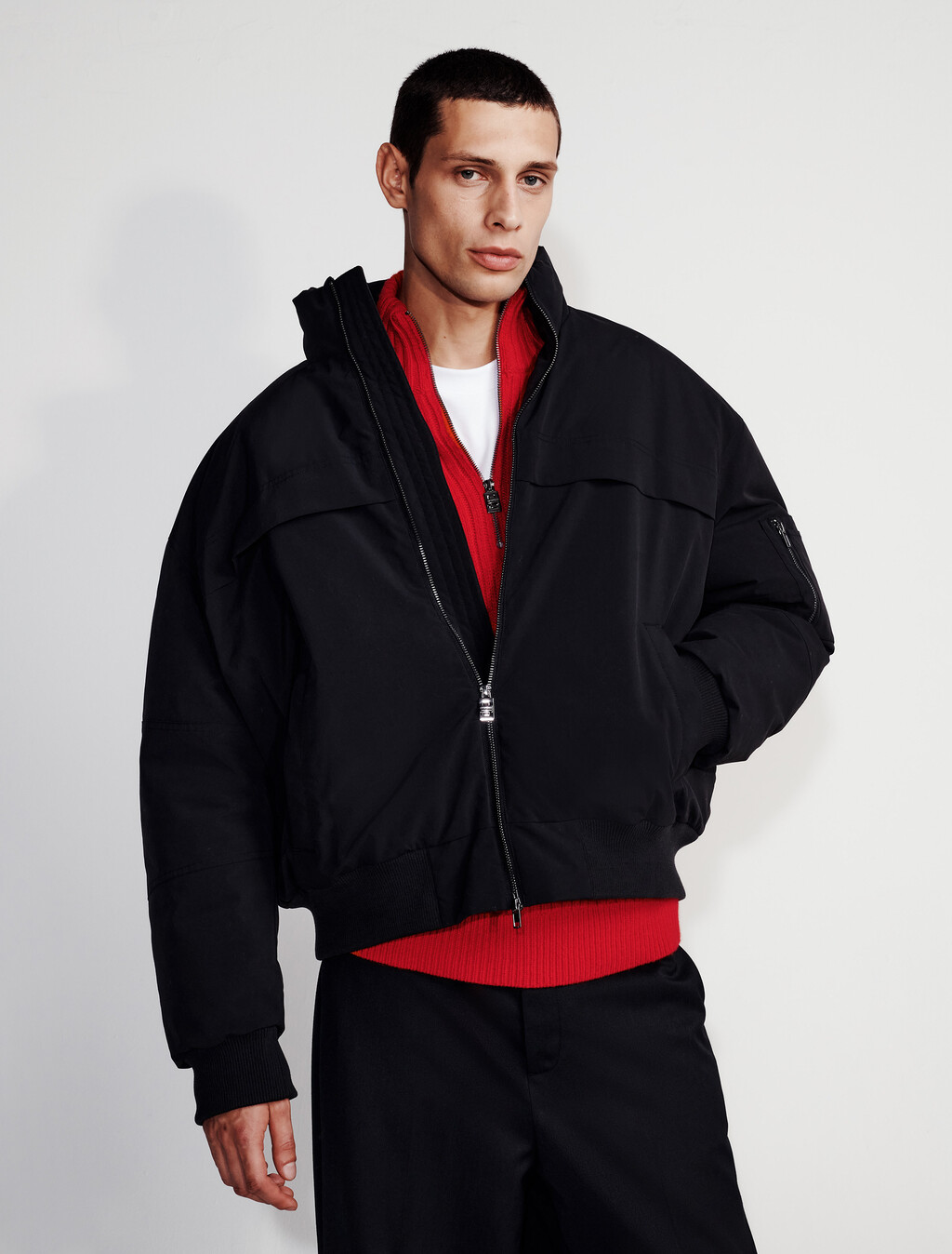 Padded Bomber Jacket, Black, hi-res
