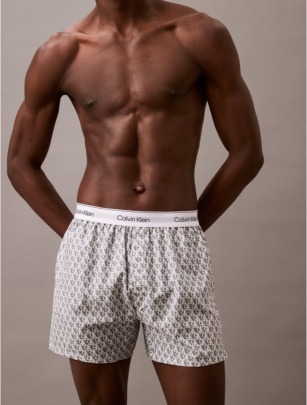 Cotton Poplin Traditional Boxers, 18659 PLUSH MONOGRAM_4.65in+ASH, hi-res