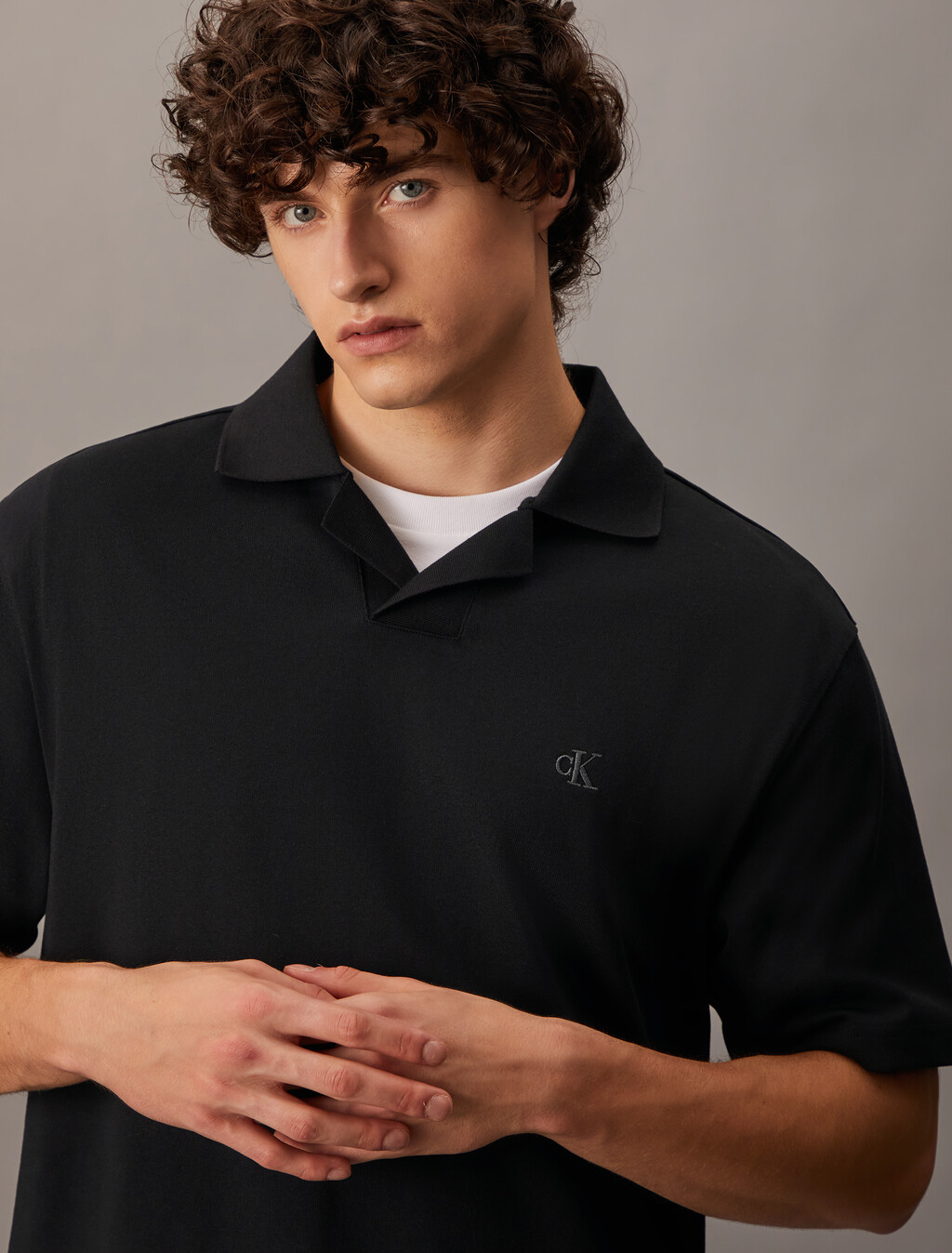 對比色開領 Polo 衫, Ck Black, hi-res