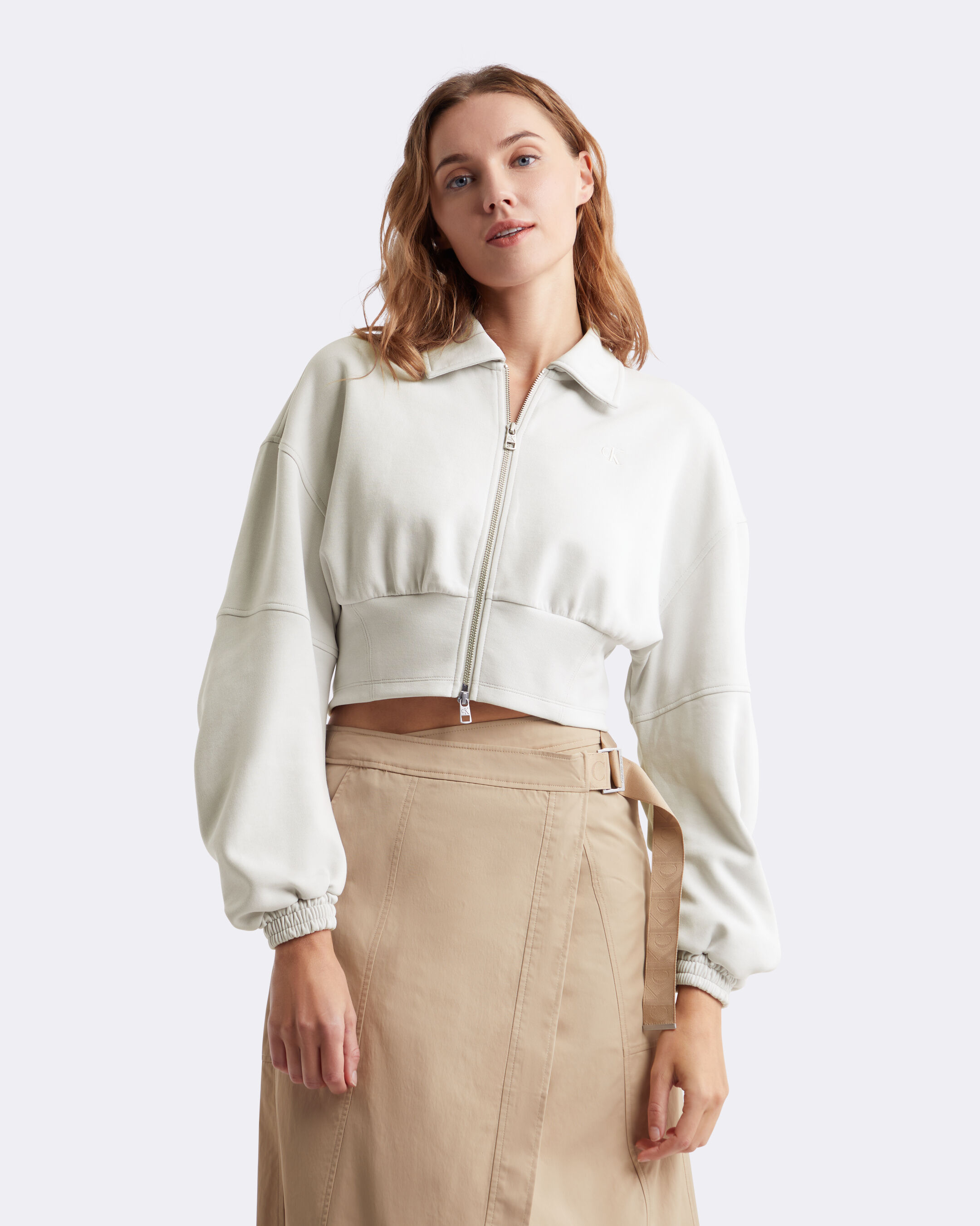 Ruched Sleeve Jacket | white | Calvin Klein Taiwan