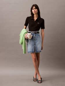 基本款修身 V 領 Polo 衫, Black, hi-res