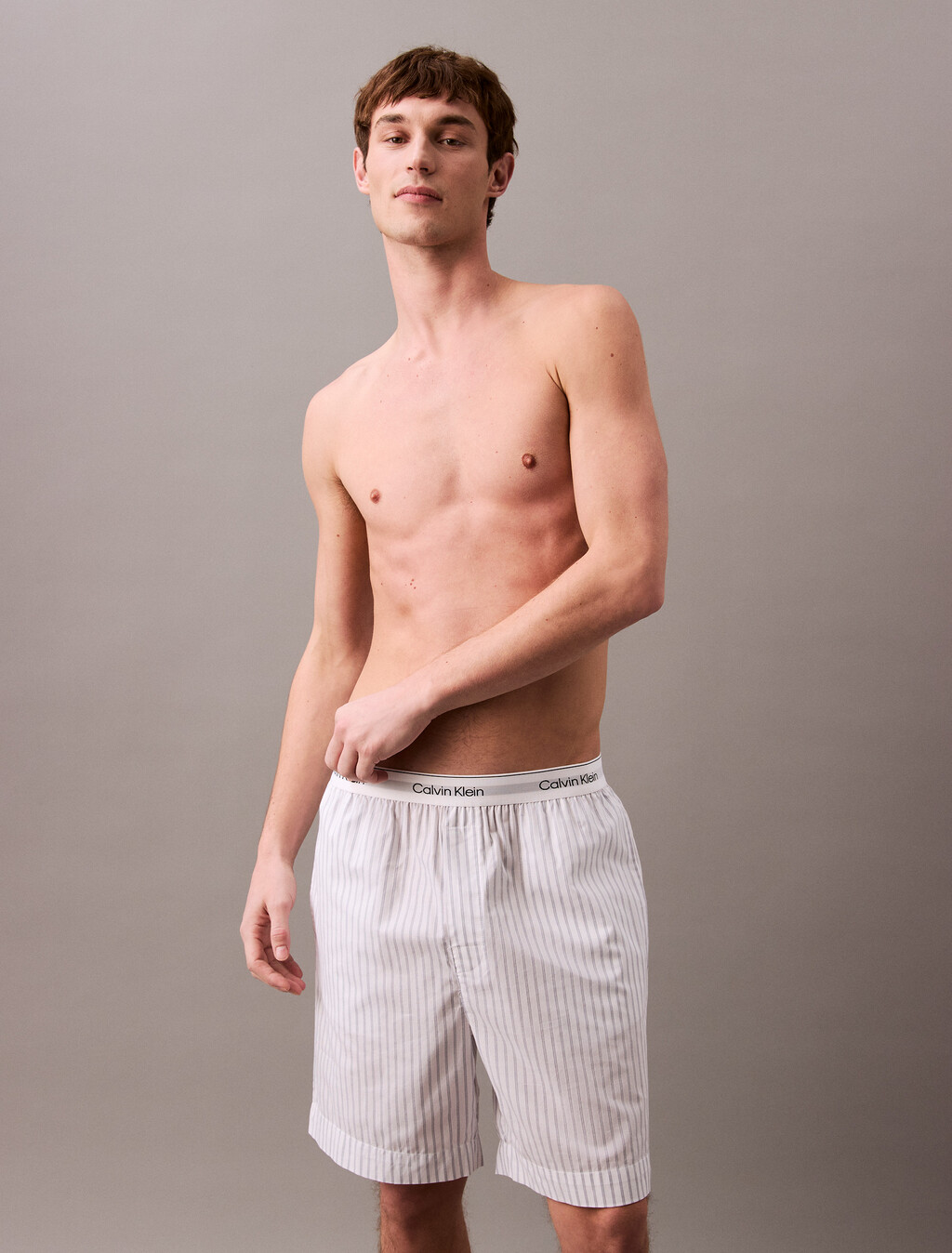 Cotton Poplin Sleep Short, STEADY STRIPE_GRISAILLE, hi-res