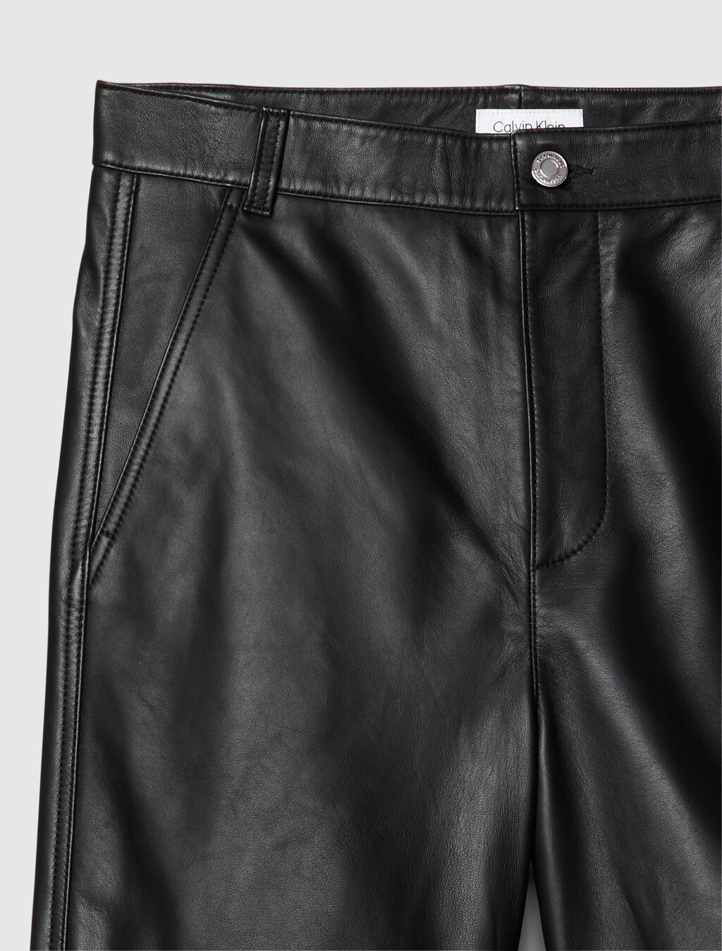 Leather Wide Leg Chinos, Black, hi-res