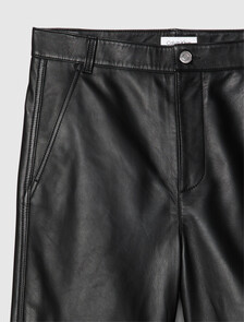 Leather Wide Leg Chinos, Black, hi-res