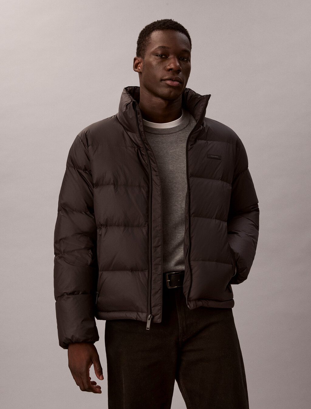 Channelled Down Puffer Jacket, Black, hi-res