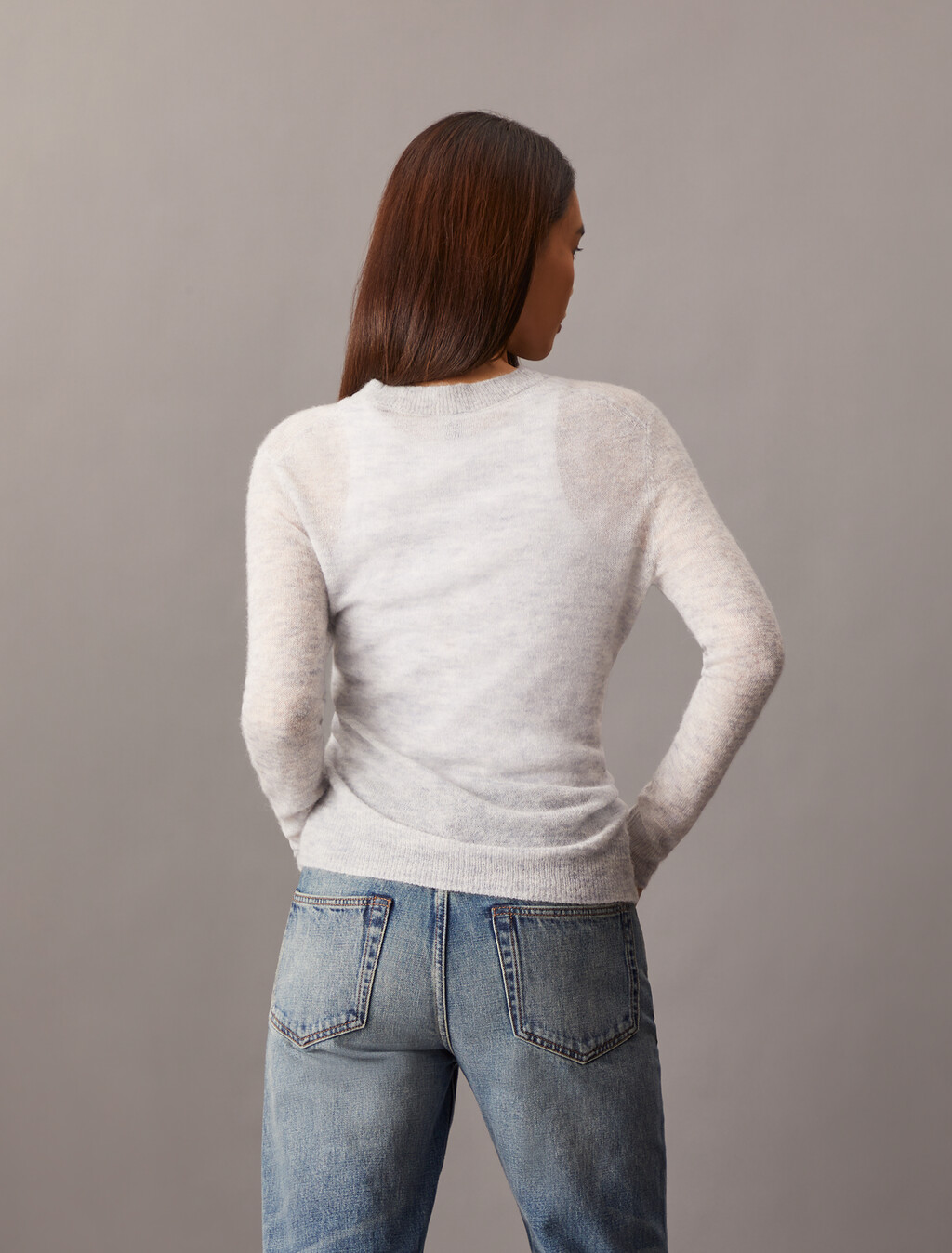 Sheer Alpaca Fine Gauge Crewneck Sweater, Executive Blue, hi-res