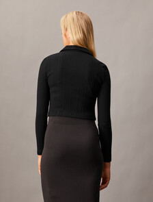 Rib Knit Button Up Polo Top, Ck Black, hi-res