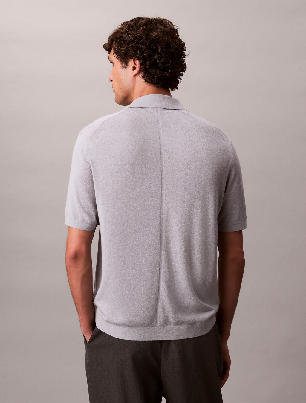 絲質山羊絨 Polo 毛衣, Gray Marble, hi-res