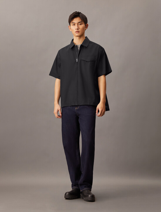 Zip Up Poplin Shirt