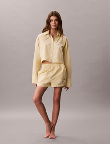 Cropped Cotton Poplin Pyjama Top, SERA STRIPE PEAR SORBET, hi-res